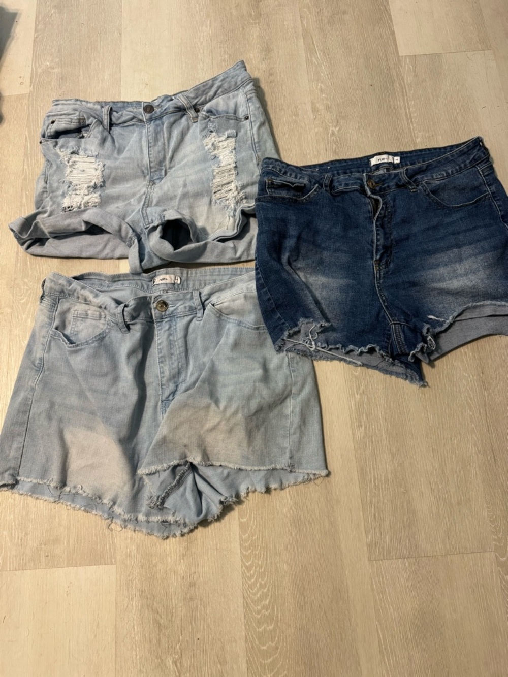 Rue21 Distressed Denim Short Trio -‎ Light Blue & Dark Blue